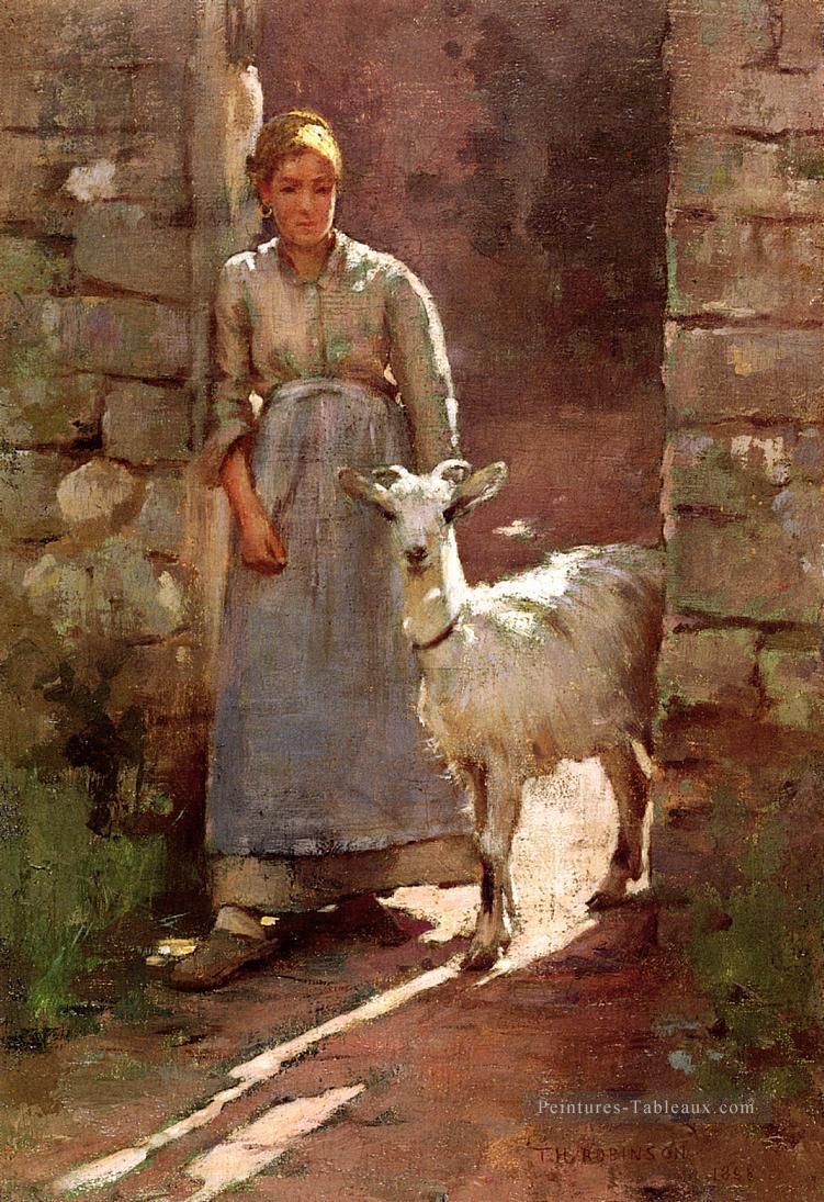 Fille avec une chèvre Théodore Robinson Peintures à l'huile